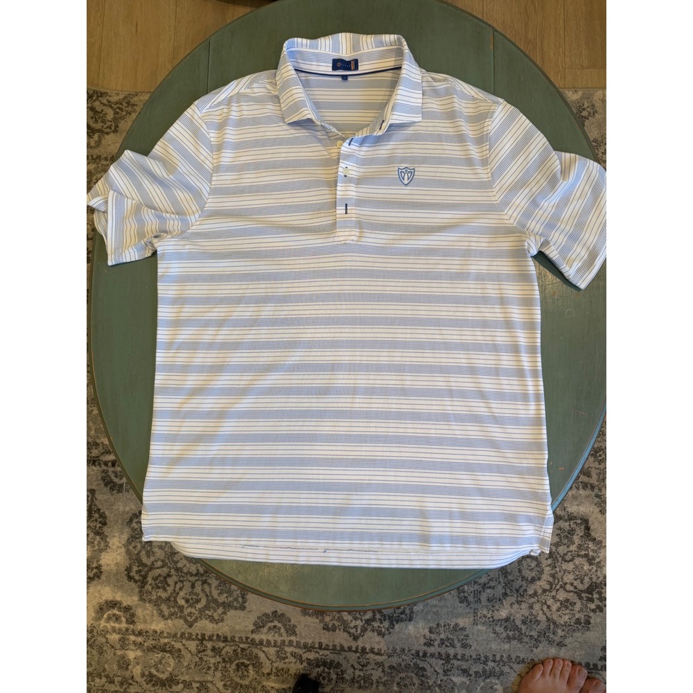 Stitch Golf Polo Shirt Mens XL Blue White Striped Short Sleeve Performance Top